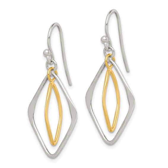 Sterling Silver & Gold-tone Polished Diamond Shaped Dangle Earrings