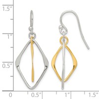 Sterling Silver & Gold-plated Polished Diamond Shaped Dangle Earrings view 4