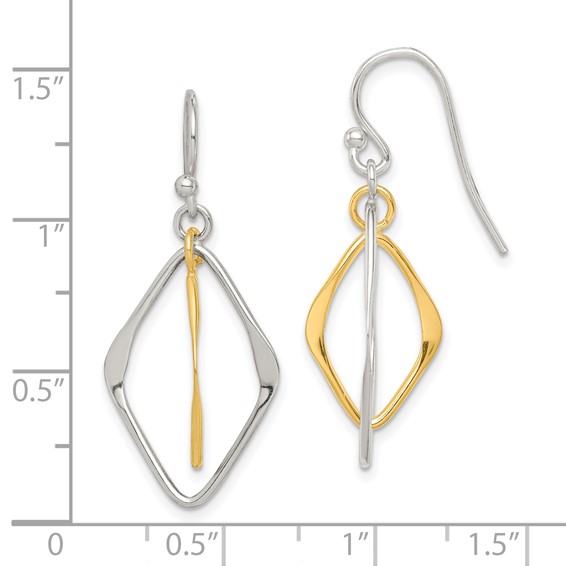 Sterling Silver & Gold-tone Polished Diamond Shaped Dangle Earrings
