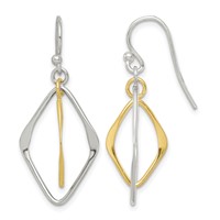 Sterling Silver & Gold-plated Polished Diamond Shaped Dangle Earrings view 1