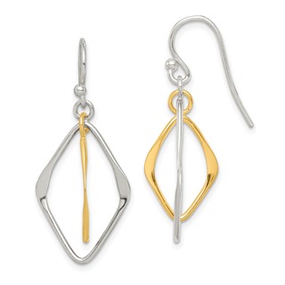 Sterling Silver & Gold-tone Polished Diamond Shaped Dangle Earrings
