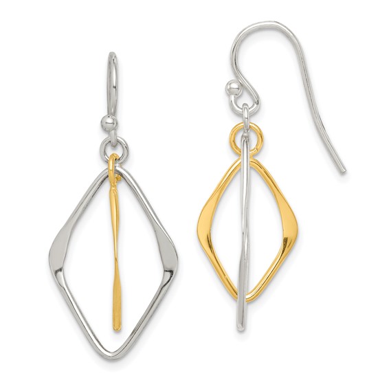 Sterling Silver & Gold-tone Polished Diamond Shaped Dangle Earrings