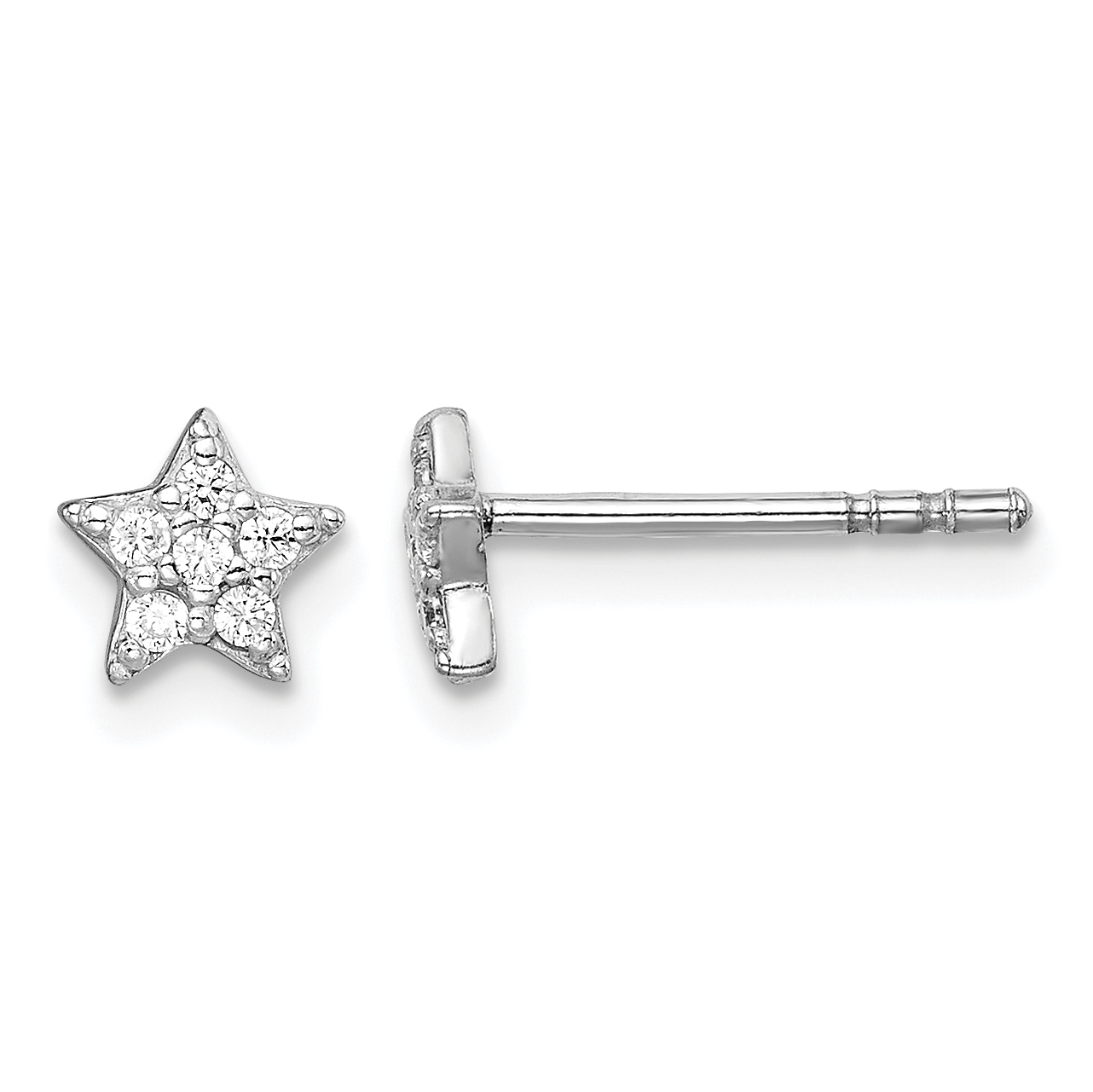 Sterling Silver Rhodium Plated CZ Star Post Earrings (QE14873)