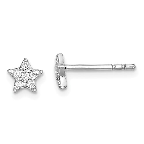 Sterling Silver Rhodium Plated CZ Star Post Earrings