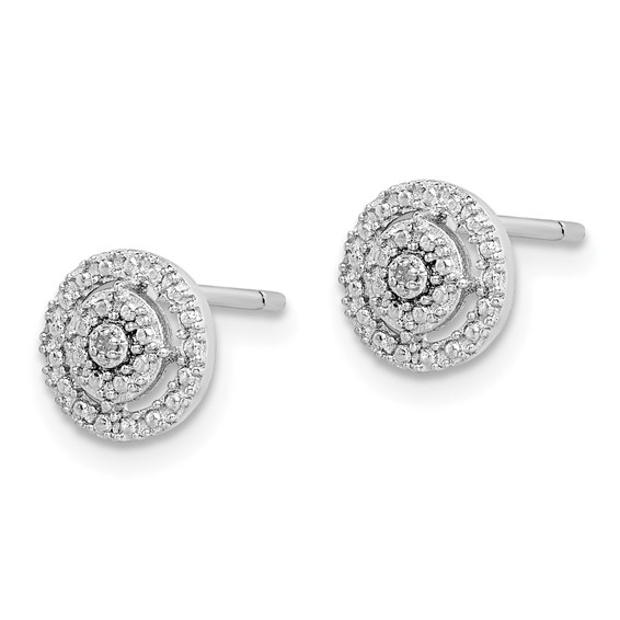 Sterling Silver RH-plated Polished & Textured Diamond Circle Post Earrings
