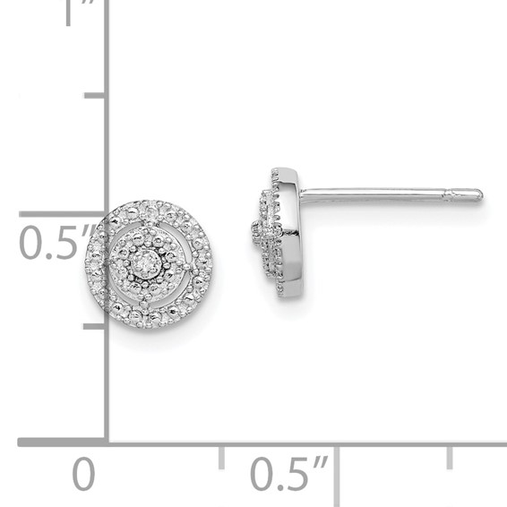 Sterling Silver RH-plated Polished & Textured Diamond Circle Post Earrings