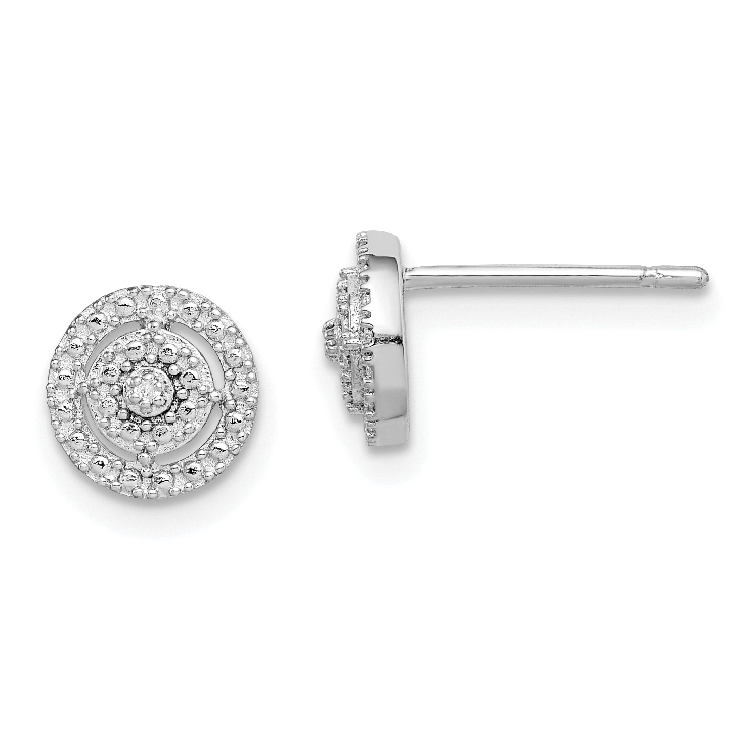 Sterling Silver RH-plated Polished & Textured Diamond Circle Post Earrings (QE14876)