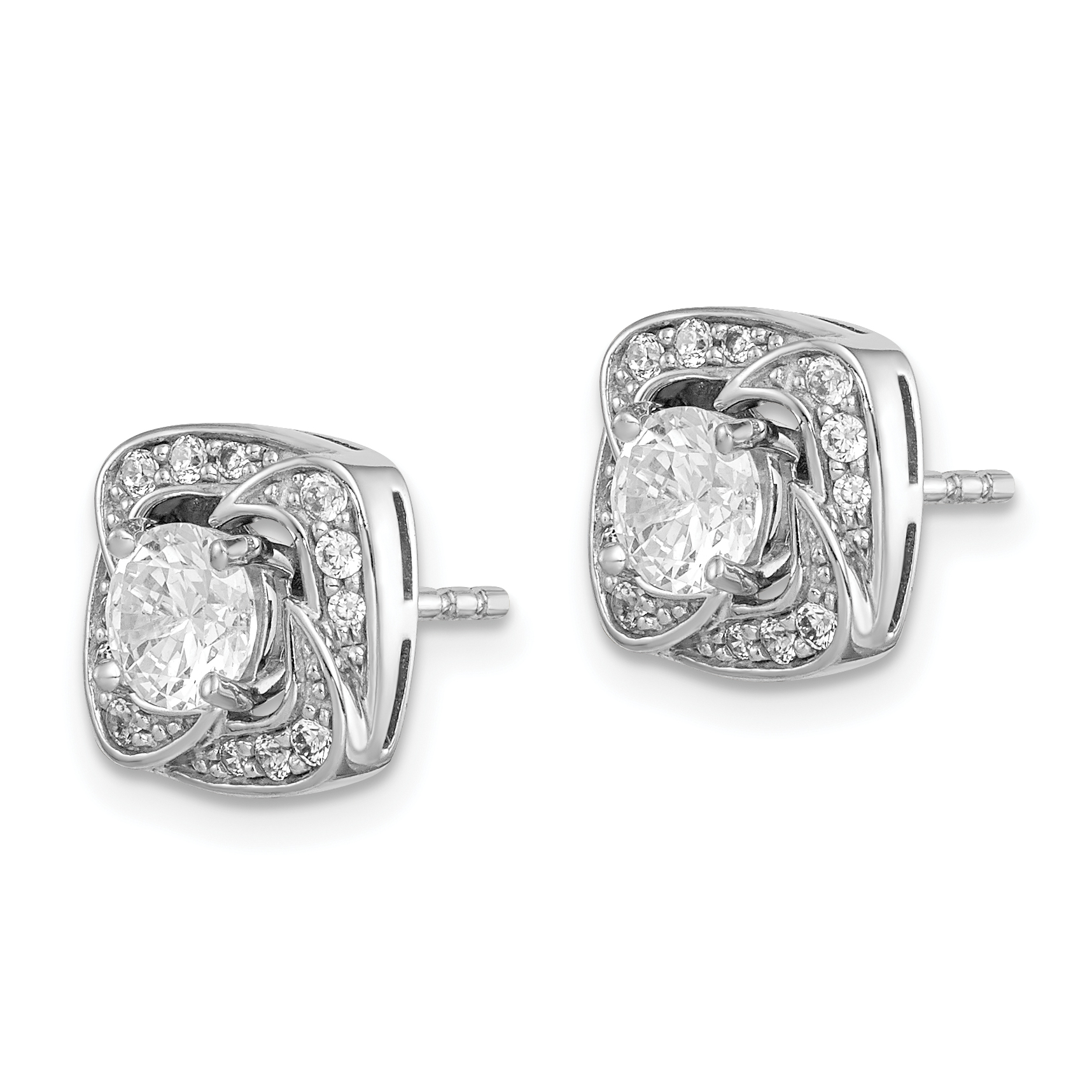 Silver RH-plated 5mm Round CZ Post w/ Square Jackets Earrings QE14878 - Picture 2 of 4
