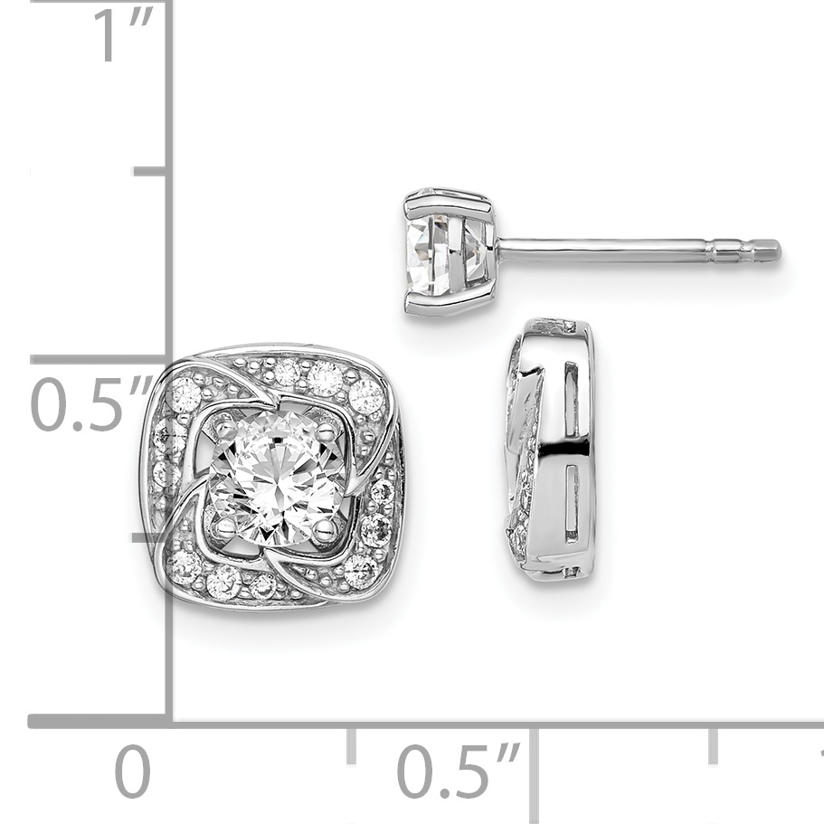 Silver RH-plated 5mm Round CZ Post w/ Square Jackets Earrings QE14878 - Picture 4 of 4