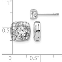 Sterling Silver RH-plated 5mm Round CZ Post Earrings with Square Jackets view 4