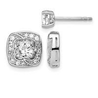 Sterling Silver RH-plated 5mm Round CZ Post Earrings with Square Jackets view 1