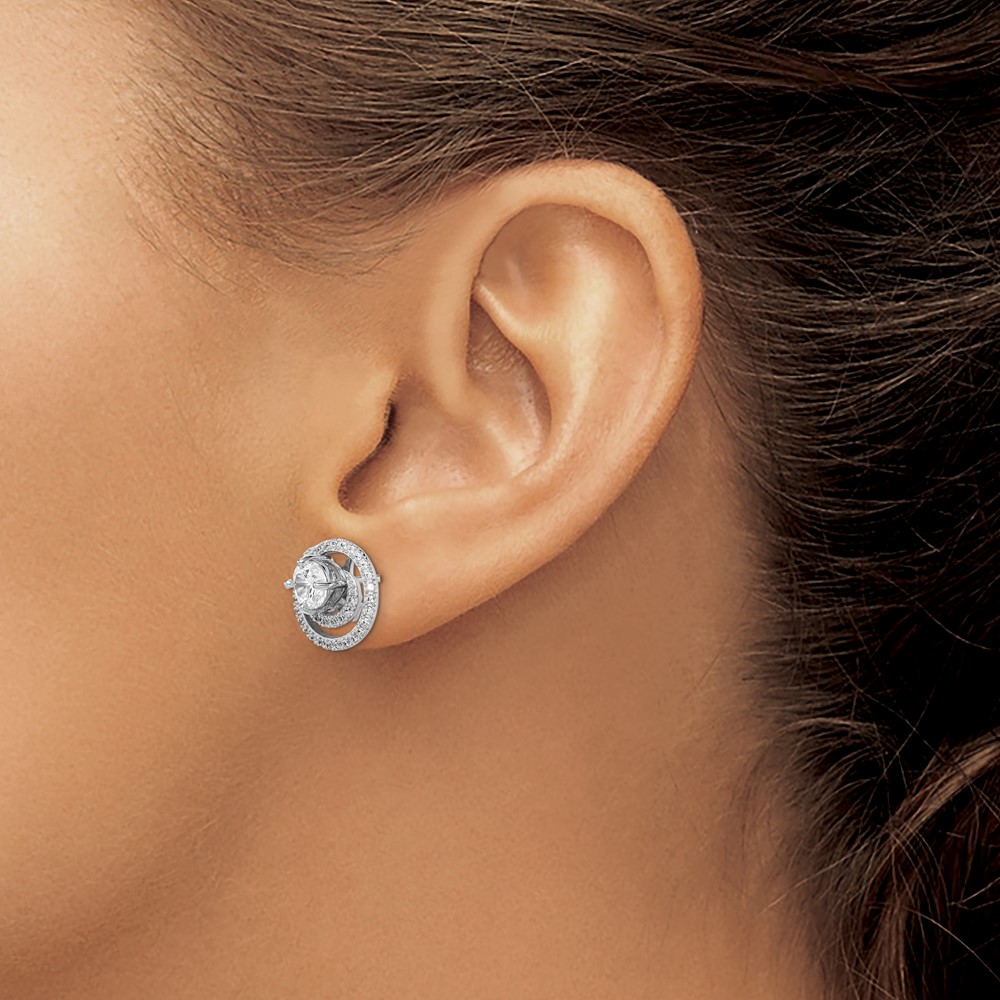 Sterling Silver Rhodium-plated 6mm Round CZ w/Swirl Jackets Earrings (QE14879)