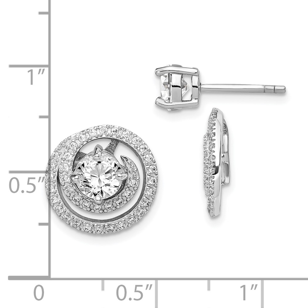 Sterling Silver Rhodium-plated 6mm Round CZ w/Swirl Jackets Earrings (QE14879)
