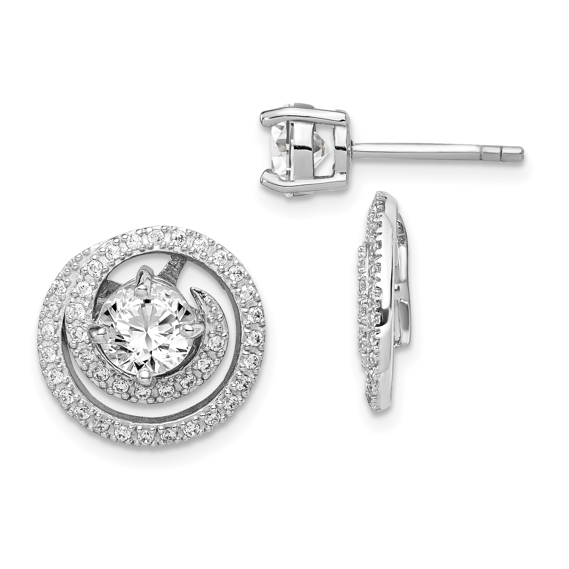 Sterling Silver Rhodium-plated 6mm Round CZ w/Swirl Jackets Earrings (QE14879)