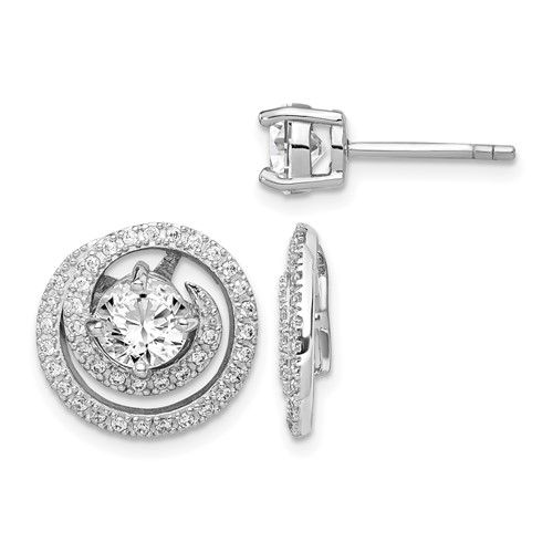 Sterling Silver Rhodium-plated 6mm Round CZ Earrings with Swirl Jackets