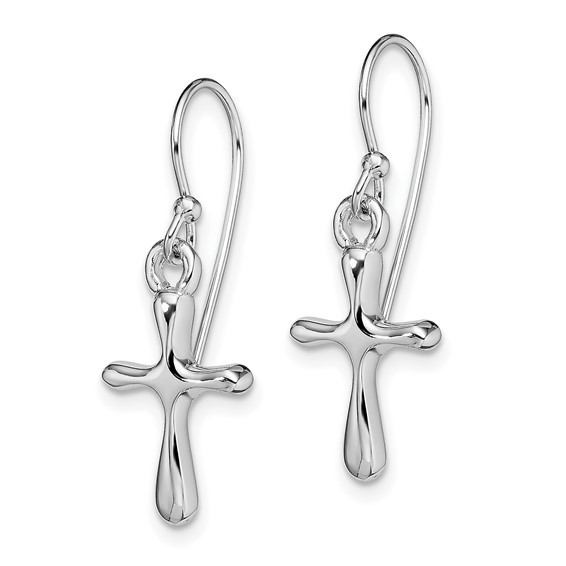 Sterling Silver Rhodium-plated Polished Cross Dangle Earrings