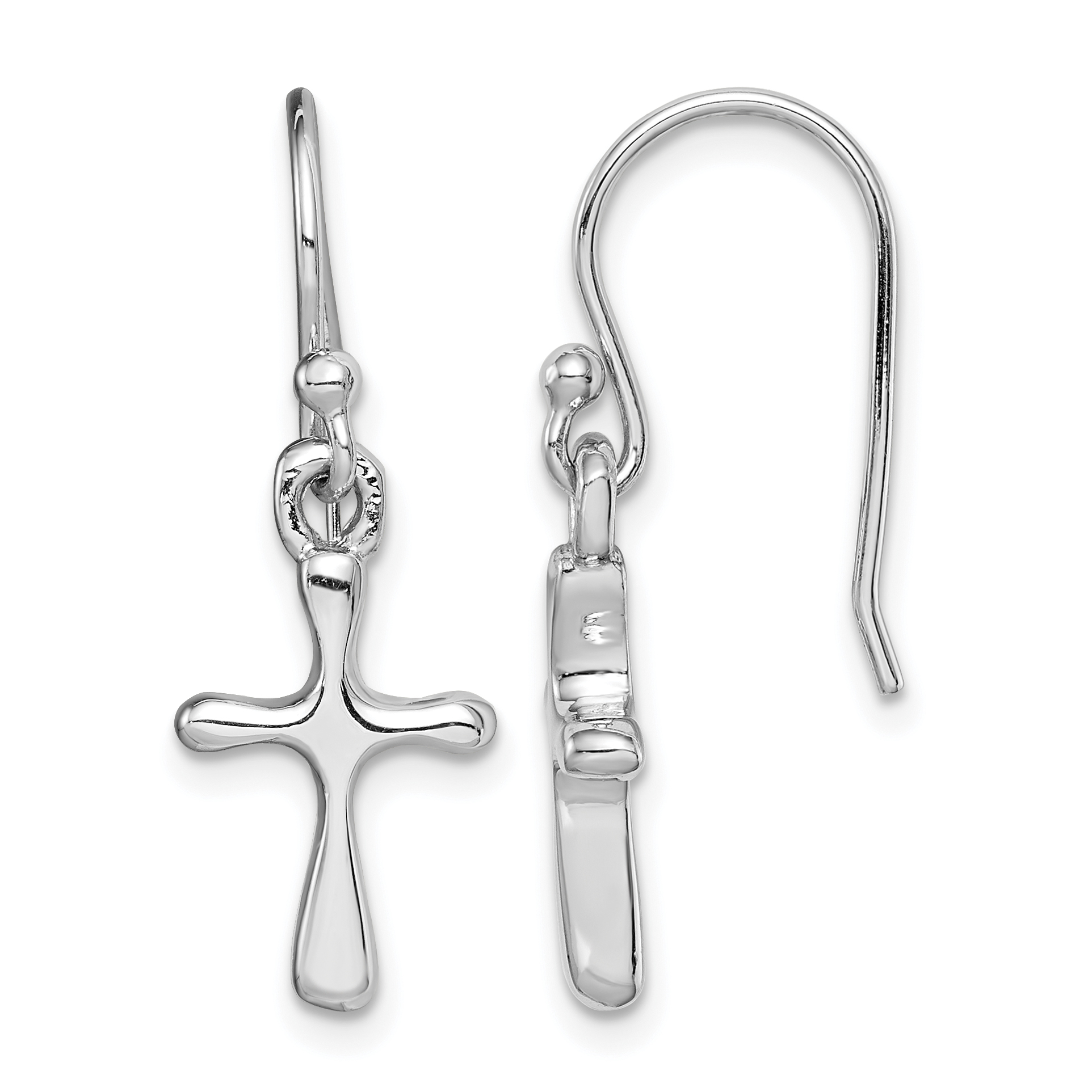 Sterling Silver Rhodium-plated Polished Cross Dangle Earrings (QE14883)