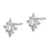Sterling Silver Rhodium-plated Polished & Beaded CZ Star Post Earrings view 2