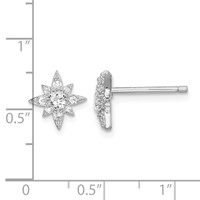 Sterling Silver Rhodium-plated Polished & Beaded CZ Star Post Earrings view 4