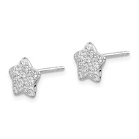 Sterling Silver Rhodium-plated CZ Star Post Earrings view 2