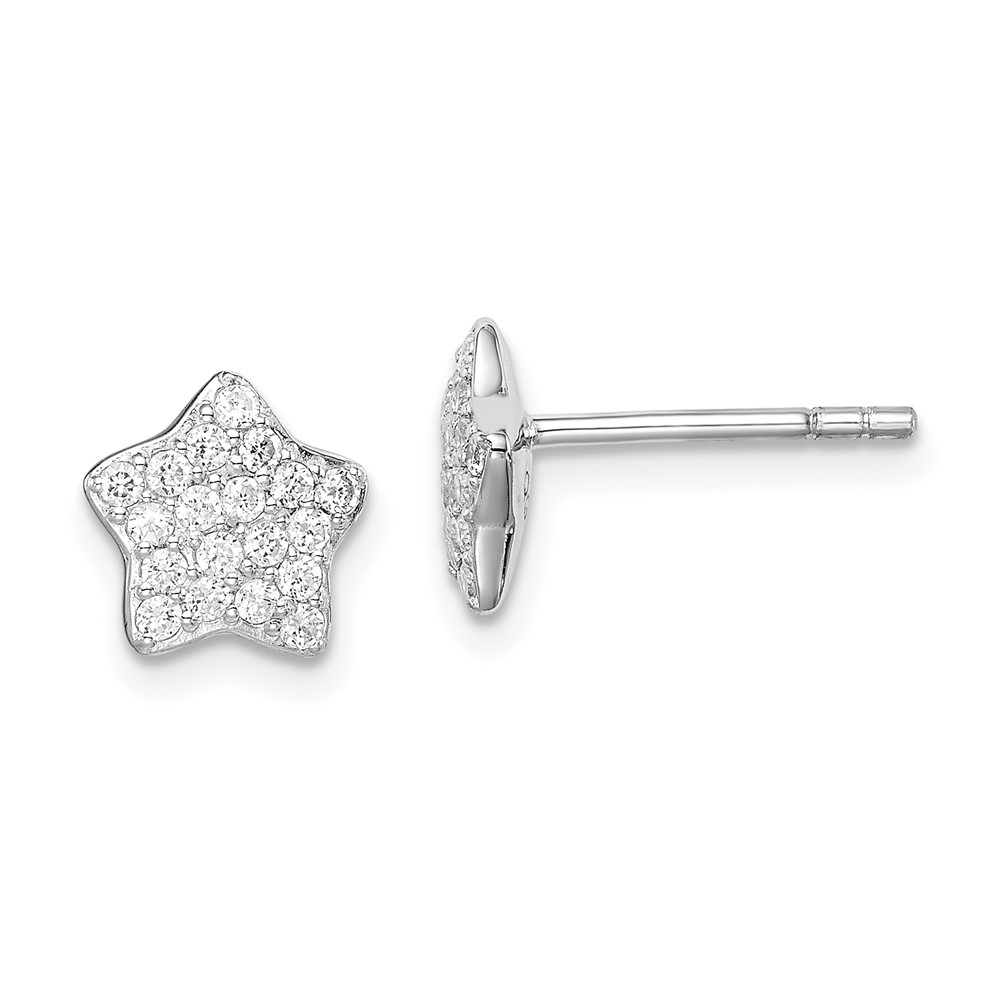 Sterling Silver Rhodium-plated CZ Star Post Earrings