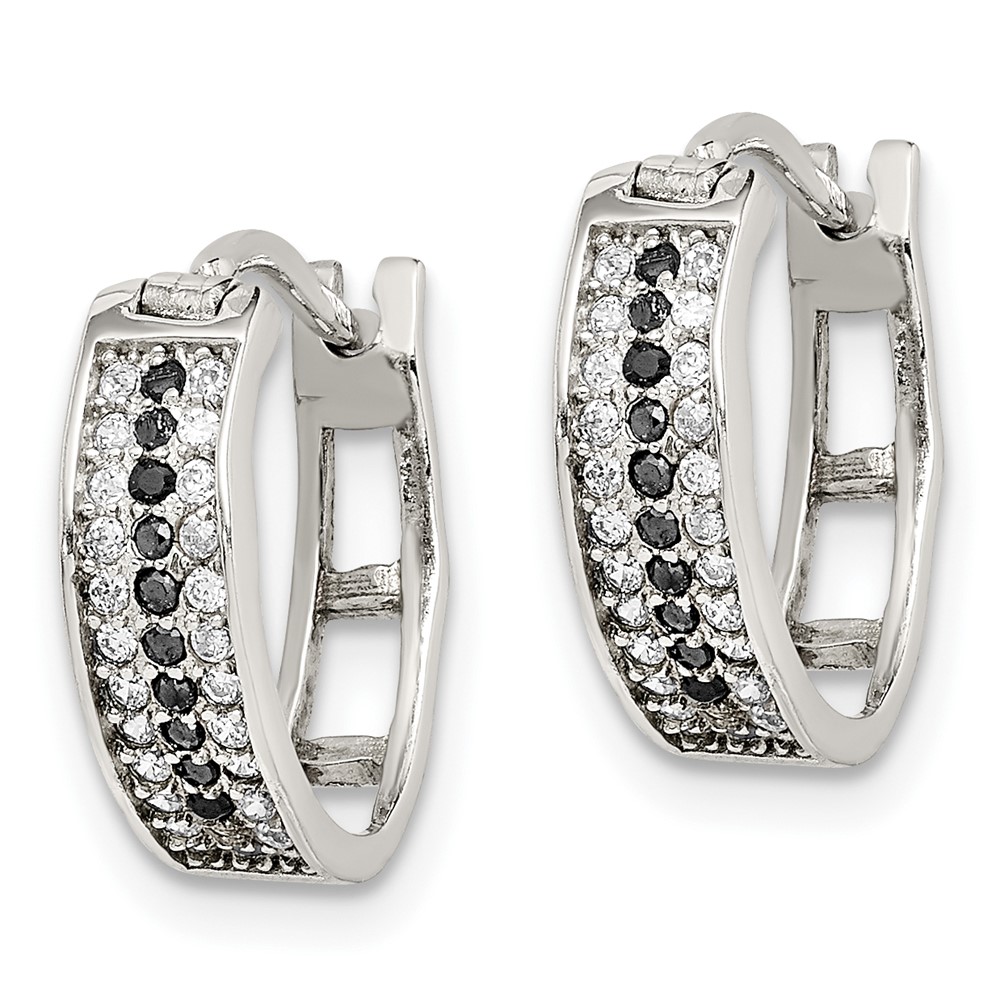 Sterling Silver RH-pltd Polished Black/White CZ 4mm Round Hoop Earrings (QE14894)
