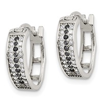 Sterling Silver RH-pltd Polished Black White CZ 4mm Round Hoop Earrings view 2