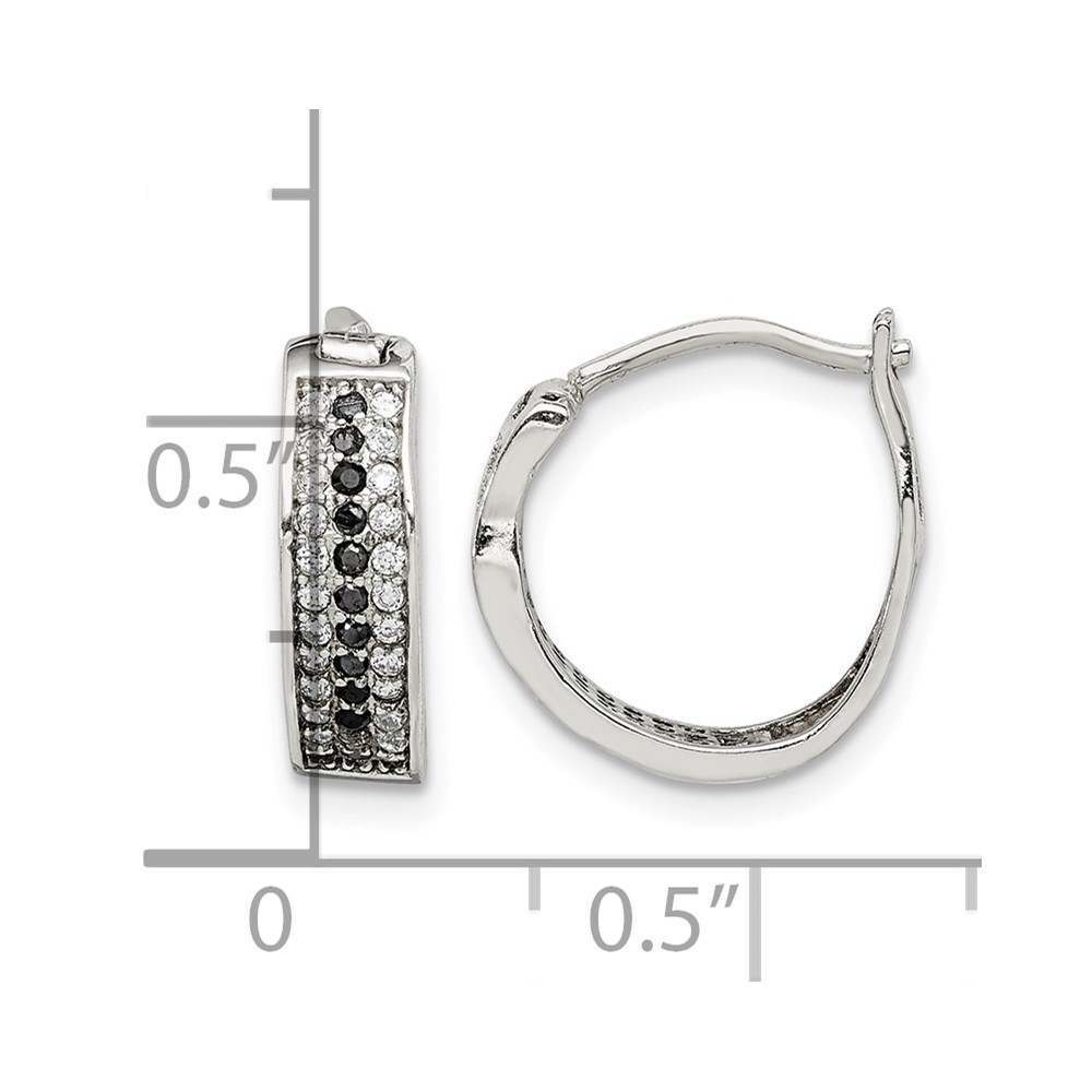 Sterling Silver RH-pltd Polished Black/White CZ 4mm Round Hoop Earrings (QE14894)