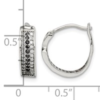 Sterling Silver RH-pltd Polished Black White CZ 4mm Round Hoop Earrings view 4