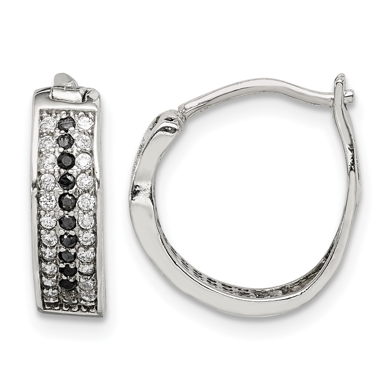Sterling Silver RH-pltd Polished Black/White CZ 4mm Round Hoop Earrings (QE14894)