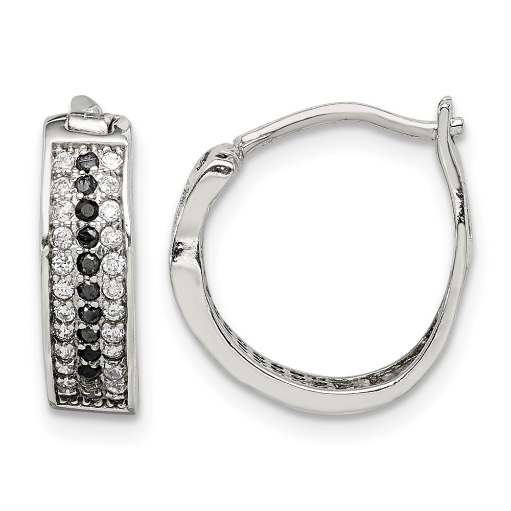 Sterling Silver RH-pltd Polished Black/White CZ 4mm Round Hoop Earrings (QE14894)