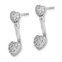 Sterling Silver Rhodium Plated CZ Heart Post Earrings with Jacket view 2