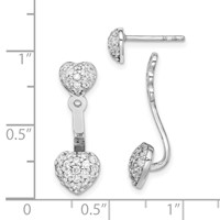Sterling Silver Rhodium Plated CZ Heart Post Earrings with Jacket view 3