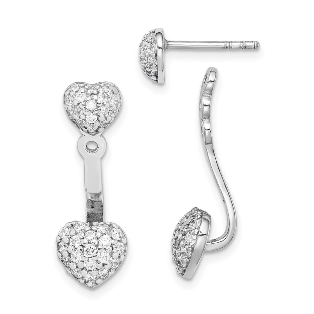 Sterling Silver Rhodium Plated CZ Heart Post Earrings with Jacket