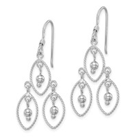 Sterling Silver Rhodium-plated Polished Textured & Beaded Dangle Earrings view 2