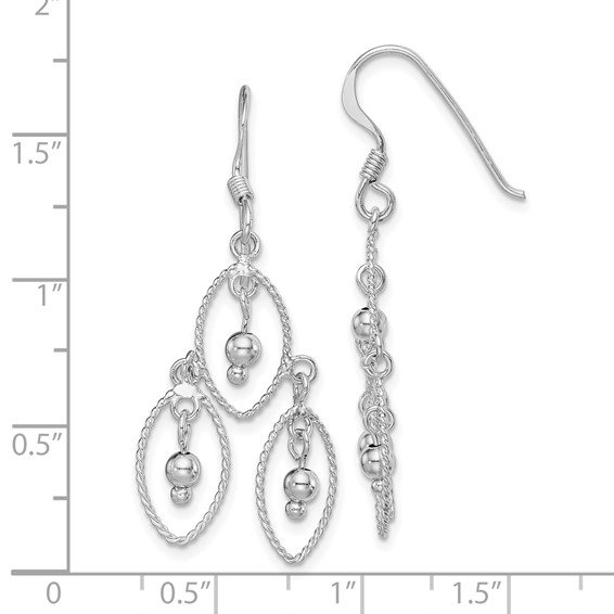 Sterling Silver Rhodium-plated Polished Textured & Beaded Dangle Earrings