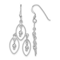 Sterling Silver Rhodium-plated Polished Textured & Beaded Dangle Earrings view 1
