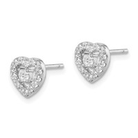 Sterling Silver Rhodium-plated CZ Heart Post Earrings view 2