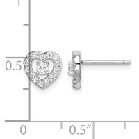 Sterling Silver Rhodium-plated CZ Heart Post Earrings view 4