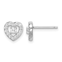 Sterling Silver Rhodium-plated CZ Heart Post Earrings view 1