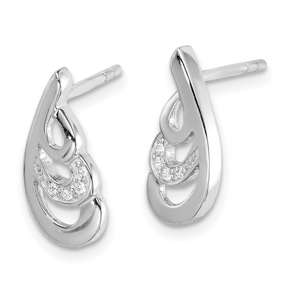Sterling Silver Rhodium-plated CZ Swirl Post Earrings