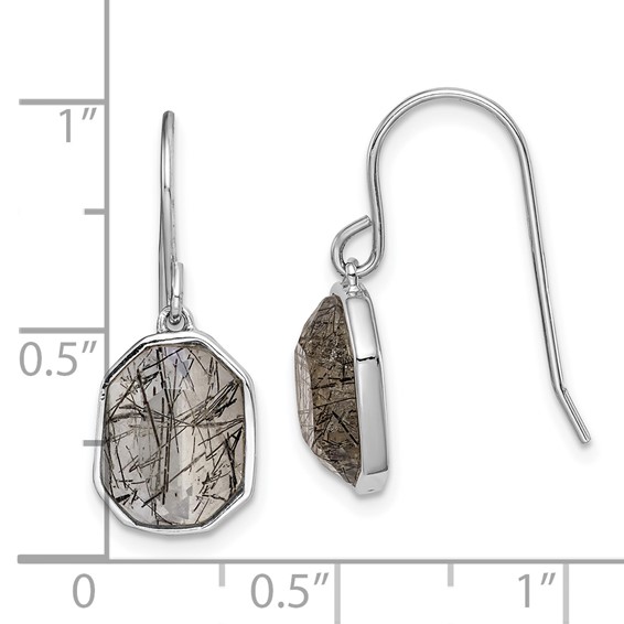 Sterling Silver RH-plated Polished Tourmalinated Quartz Dangle Earrings