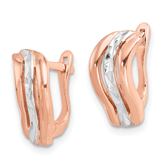 Sterling Silver Rose-tone and Diamond Cut Hoop Earrings