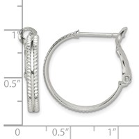 Sterling Silver Milgrain 2x20mm Omega Back Round Hoop Earrings view 4