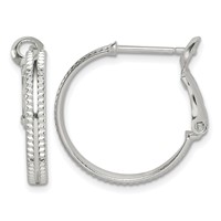 Sterling Silver Milgrain 2x20mm Omega Back Round Hoop Earrings view 1