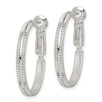 Sterling Silver Milgrain 2.25x 25mm Omega Back Round Hoop Earrings view 2