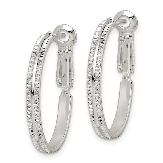 Sterling Silver 2mm Textured Omega Back Hoop Earrings