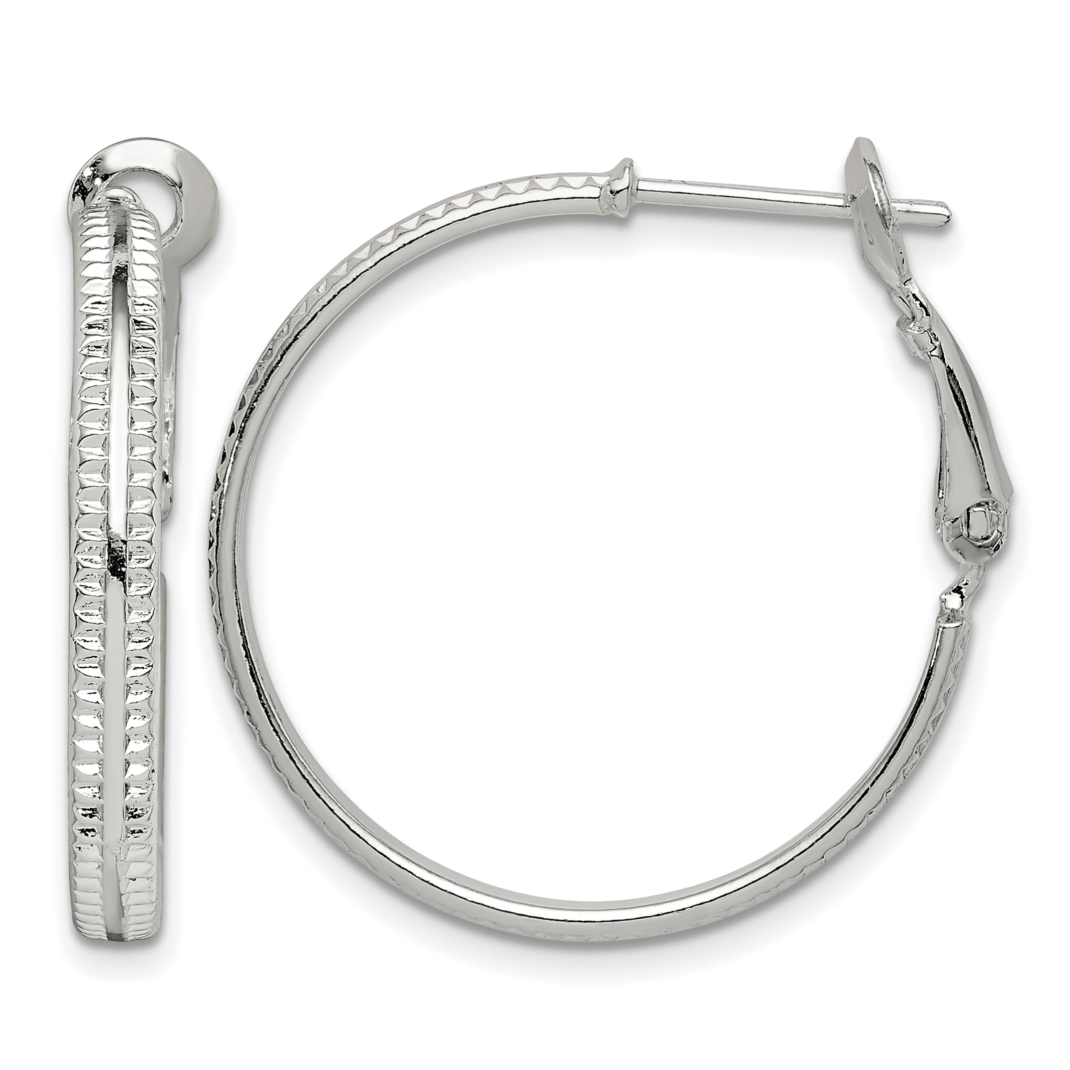 Sterling Silver Milgrain 2.25x25mm Omega Back Round Hoop Earrings (QE14925)