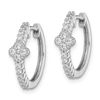 Sterling Silver Rhodium Plated CZ Hinged Hoop Earrings view 2