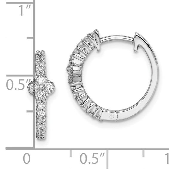 Sterling Silver Rhodium Plated CZ Hinged Hoop Earrings